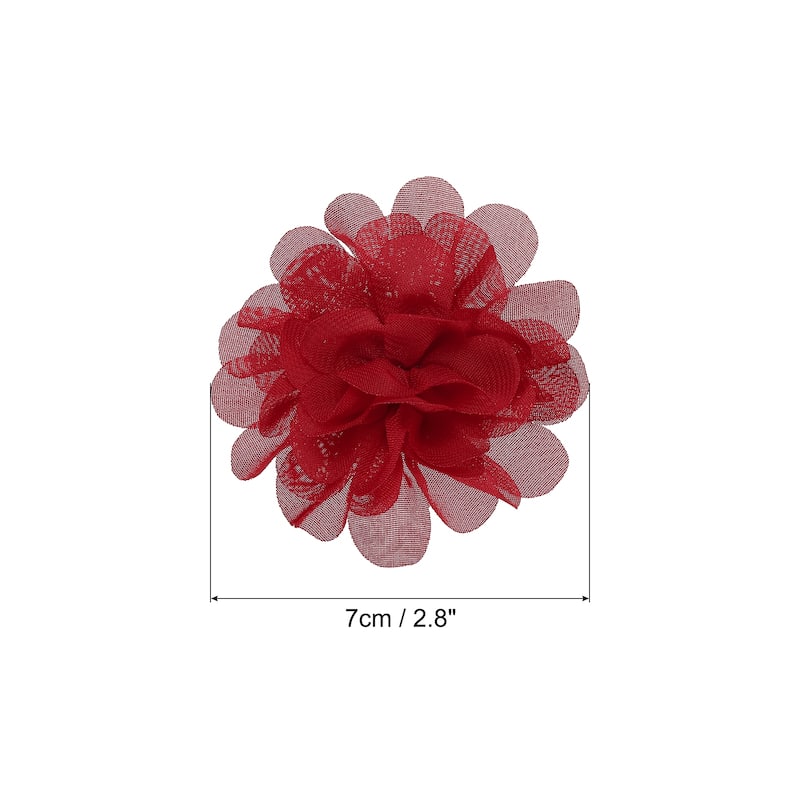10Pcs Chiffon Flowers Fabric Flower Sewing Fabric Appliques - Red - 2.8"
