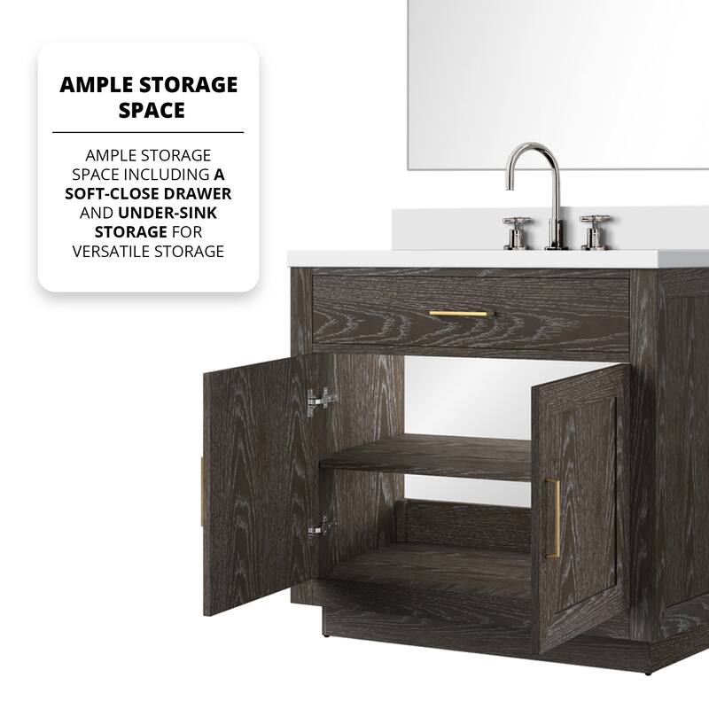 Abbey Bath Vanity with Quartz Top, Sink, Mirror and Faucet