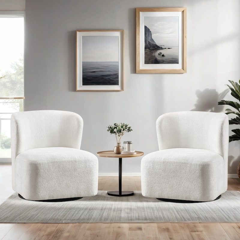 Modern 27" Chenille Upholstered Wing Back Swivel Barrel Accent Chair - Set of 2 - White