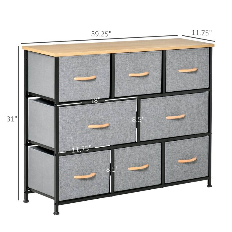 3-Tier 8-Drawer Dresser Fabric Chest Tower Organizer with Steel Frame