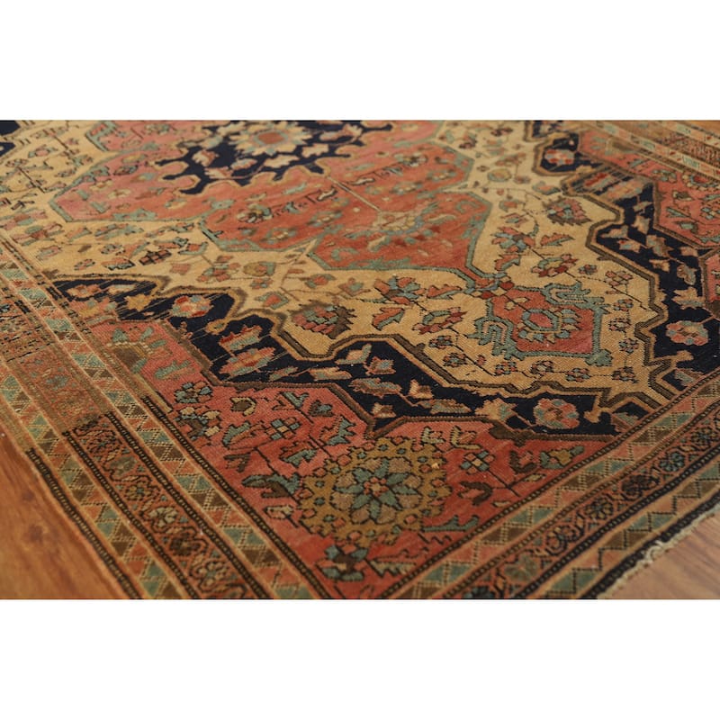 Pre-1900 Vegetable Dye Sarouk Farahan Antique Persian Wool Carpet - 3'4" x 4'11" - Yellow - 3'4" x 4'11"