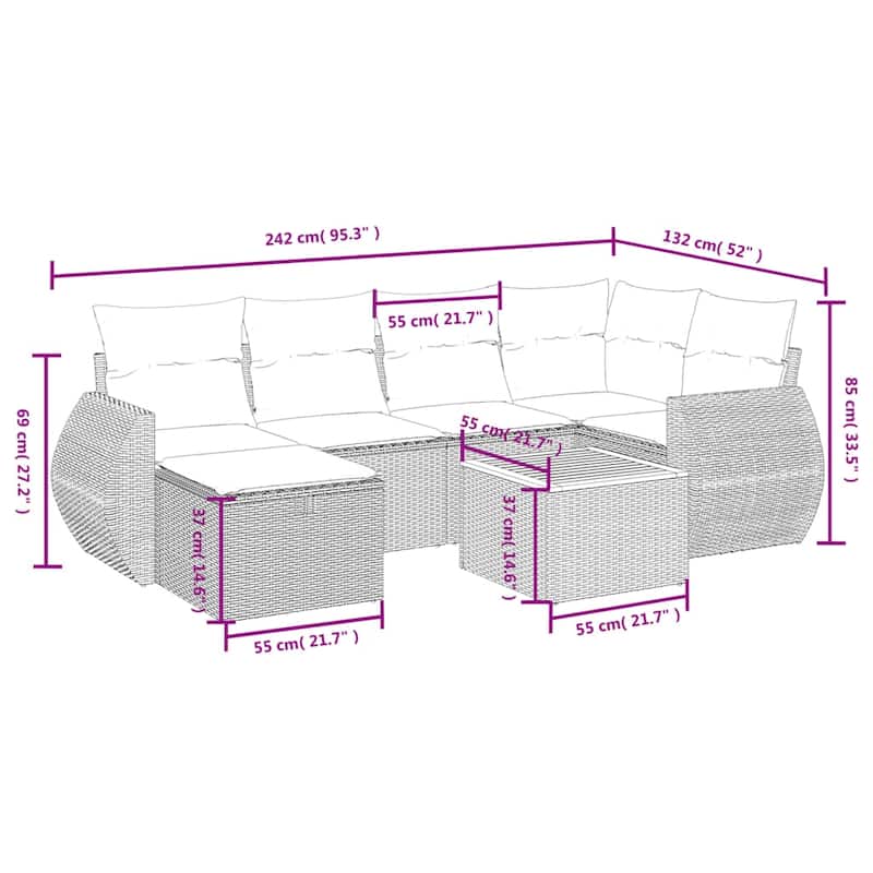 vidaXL Patio Sofa Set with Cushions Outdoor Furniture 7 Piece Poly Rattan