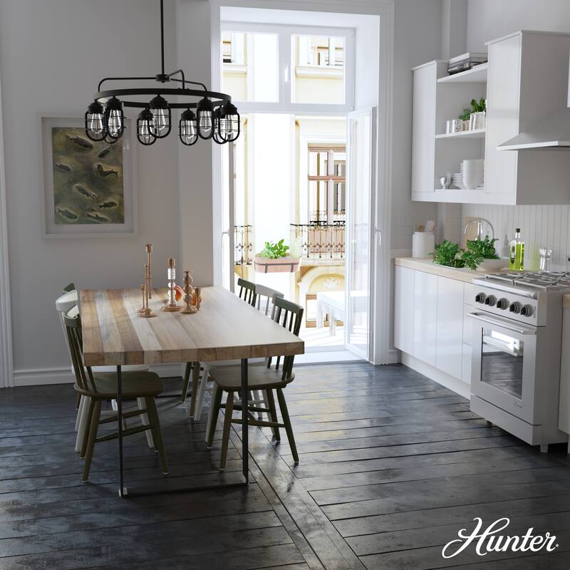 Hunter Starklake 9-Light Chandelier - Dining Room, Entry - Industrial, Wheel, Rustic, Caged