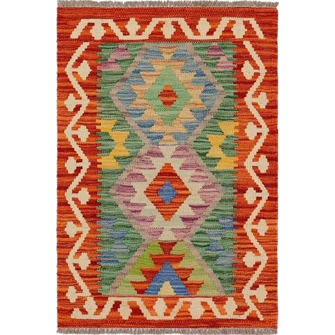 Bohemian Turkish Soren Hand-Woven Kilim Rug - 1'10'' x 2'10'' - 1'10'' x 2'10''