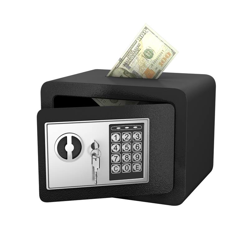 Secure Safe With Key And Password Money Home Safe, 0.23 Cubic Feet Small Safe, Mini Storage Cabinet - Black
