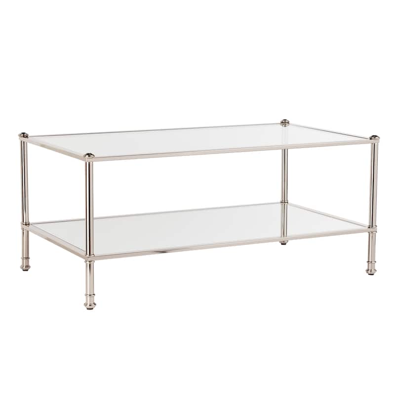 SEI Furniture Pullman Rectangle Mirrored Coffee Table with Glass Top and Shelf
