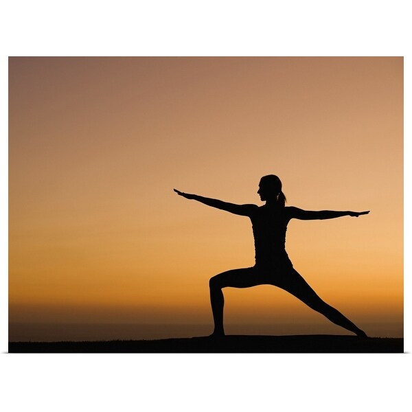 "Silhouette of woman doing yoga" Poster Print