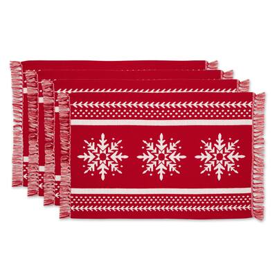 DII Joyful Snowflakes Reversible Embellished Placemat Set, 4 Piece