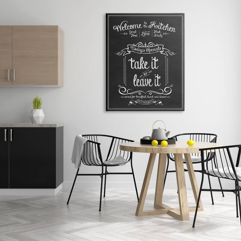 Stupell Welcome To the Kitchen Chalkboard Vintage Sign Stretched Canvas Wall Art - Black