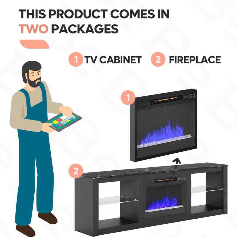 TV Stand for TVs up to 75" with Fireplace, LED Entertainment Center - 71 inch