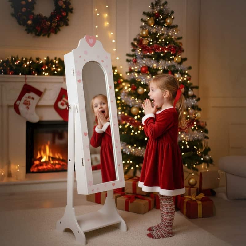 Heart MDF Kids Jewelry Cabinet In White Jewelry Armoire With 1 Door And 1 Shelf - N/A