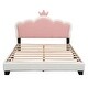 preview thumbnail 29 of 31, Twin/Full Size Upholstered Princess Bed with Crown Headboard, Cute Platform Bed Frame with Headboard and Footboard for Kids
