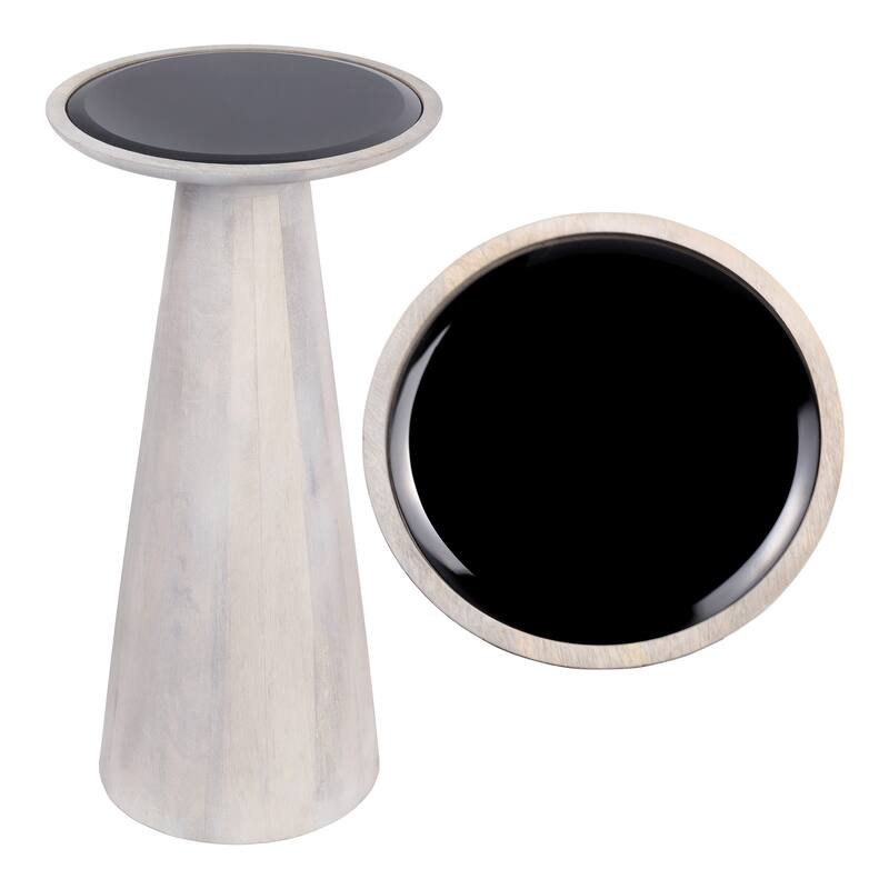 JONATHAN Y Linden 21.5" Industrial Mango Wood Drink & End Table w/ Black Glass & Cone Base