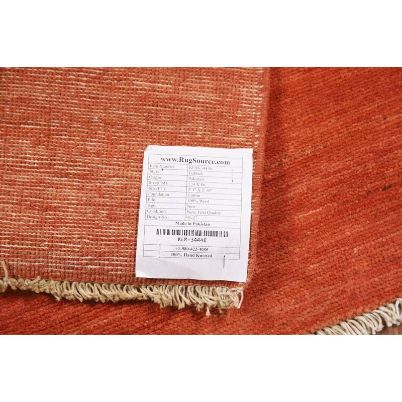 Contemporary Orange Gabbeh Oriental Accent Rug Handmade Wool Carpet - 2'10" x 4'1"