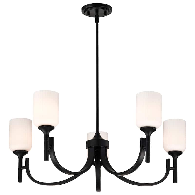 Solara 5 Light Chandelier Matte Black Finish Frosted Ribbed Glass - Matte Black