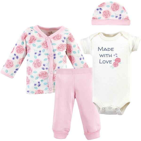 slide 1 of 1, Touched by Nature Baby Girl Organic Cotton Preemie Layette 4pc Set, Pink Rose, Preemie - Pink Rose Preemie - Pink Rose