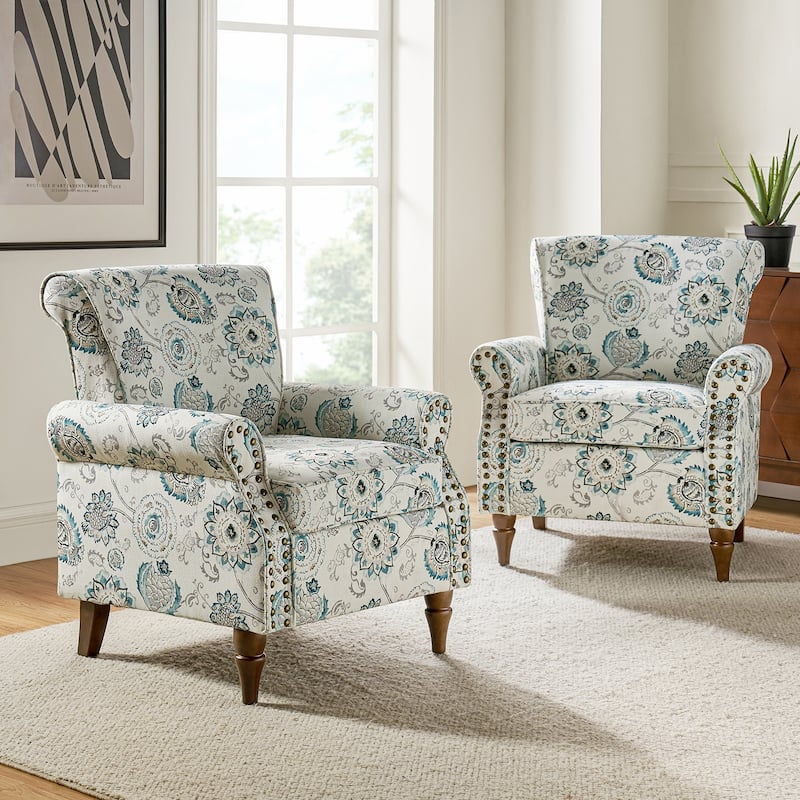 Avelina Upholstered Accent Armchair Floral Pattern with Nailhead Rolled Arms Set of 2 - MEDALLION