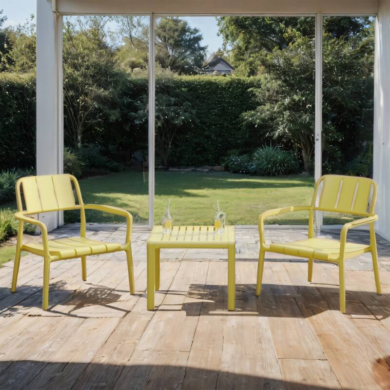 Patio Bistro Set with 2 Chairs & 1 Coffee Table, Easy Assembly, 3 pcs