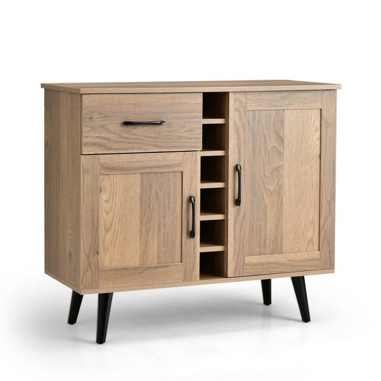 Buffet Sideboard with 6-Bottle Wine Rack Drawer and Adjustable Shelves - 35.5"x 16"x 31"(L x W x H) - Natural