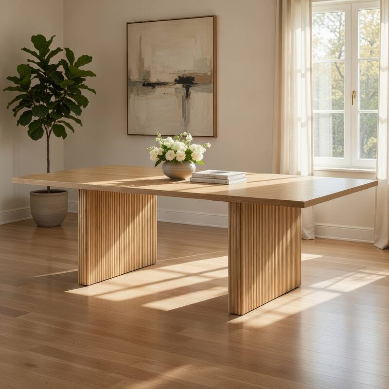 Dico Rectangle Dining Table, Dual Pedestal Base, Natural Brown 94 Inch