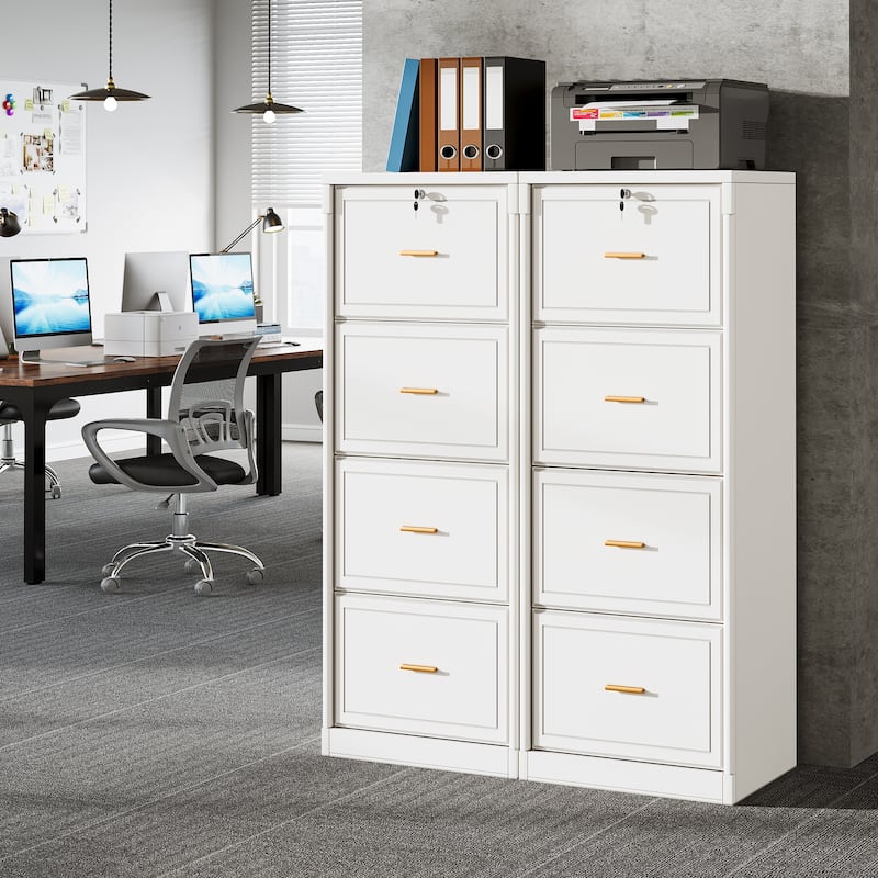 4-Drawer File Cabinet with Lock and Key, Vertical Filling Cabinet for A4/Letter/Legal Size Files