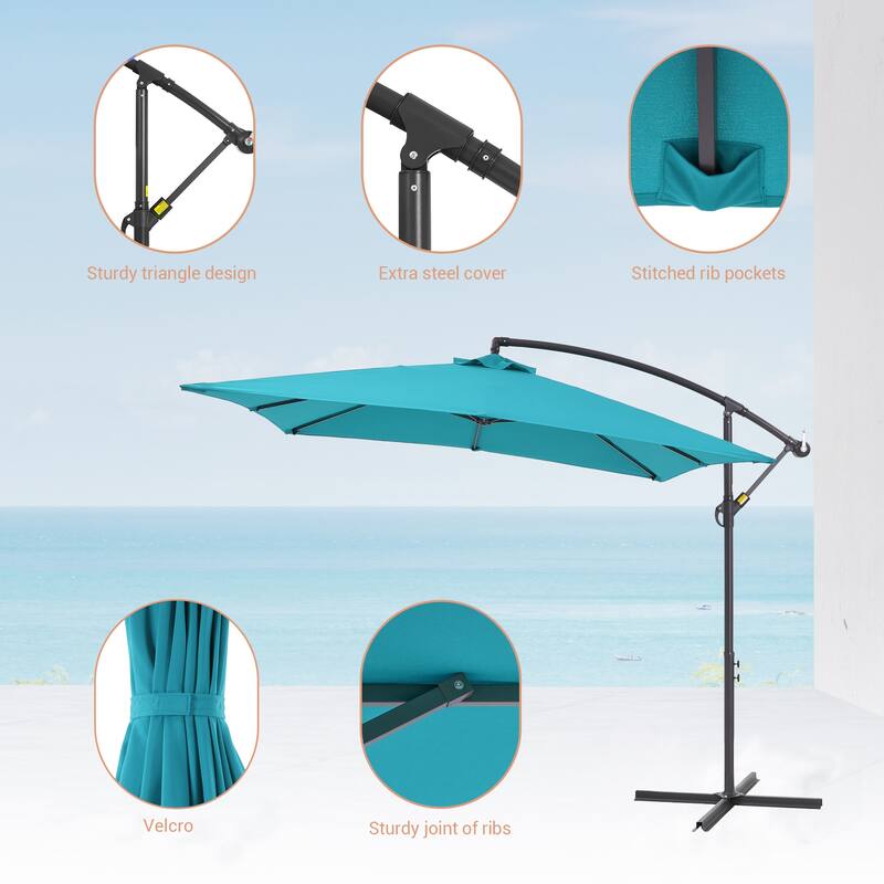 LIVOOSUN 8.2x8.2ft Offset Patio Umbrella Hanging Umbrella w/Steel Ribs