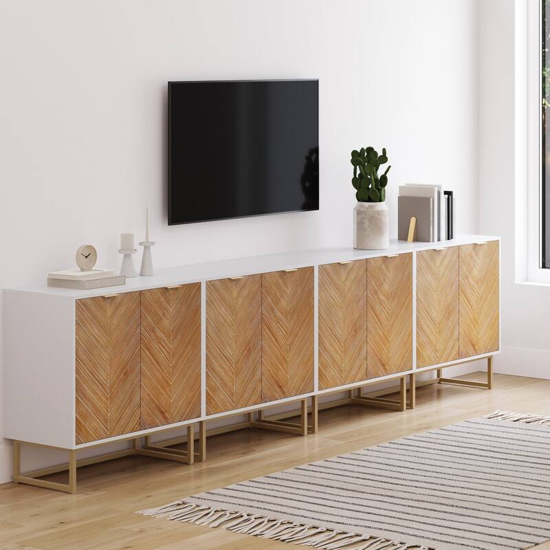 Nathan James Enloe Rustic Doors Metal Base Free Standing Modern Storage Cabinet for Entryway - White/Gold Set of 4