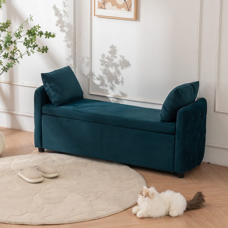 Storage Bench for Bedroom, 60" End of Bed Bench for King Size Bed Modern Upholstered Long Bench with Tufted Arm