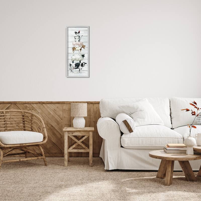 Stupell Country Farm Animal Stack Cow Sheep Pig Rooster Framed Wall Art - Multi-Color