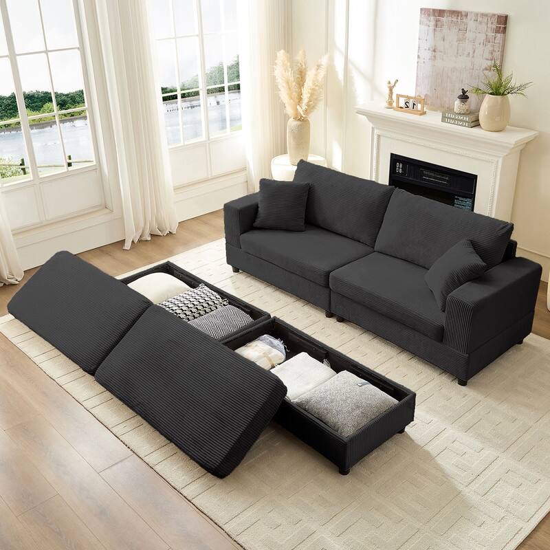 Mixoy Corduroy Chaise Lounge Deep Seat Sleeper Sofa Chair with Storage Ottoman,Upholstered 1-Seater/Loveseat Sofa Couch
