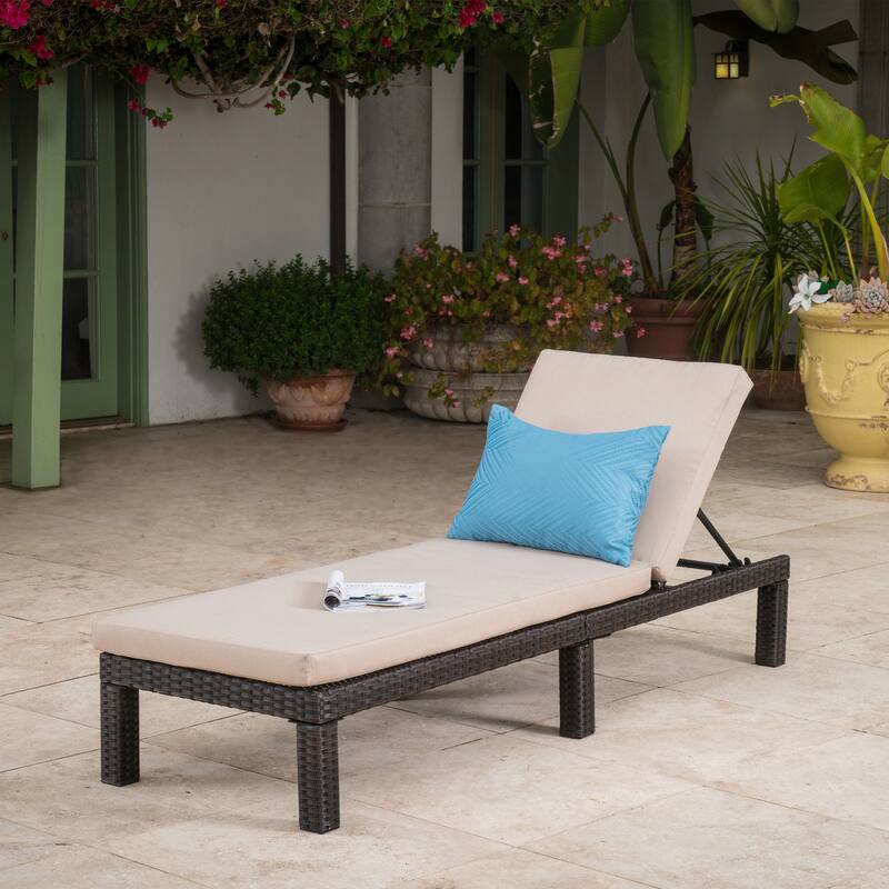 Outdoor CHAISE LOUNGE, DARK BROWN FRAME WITH BEIGE CUSHION