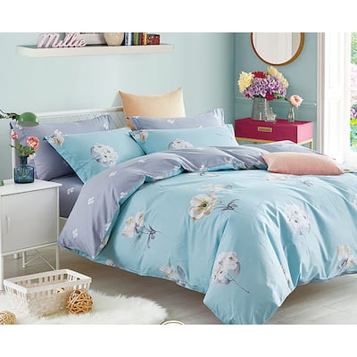 Lillian Blue/Yellow Floral 100% Cotton Reversible Comforter Set