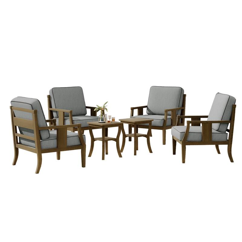 6-piece Outdoor Teak Seating Set Club Chairs with Cushions