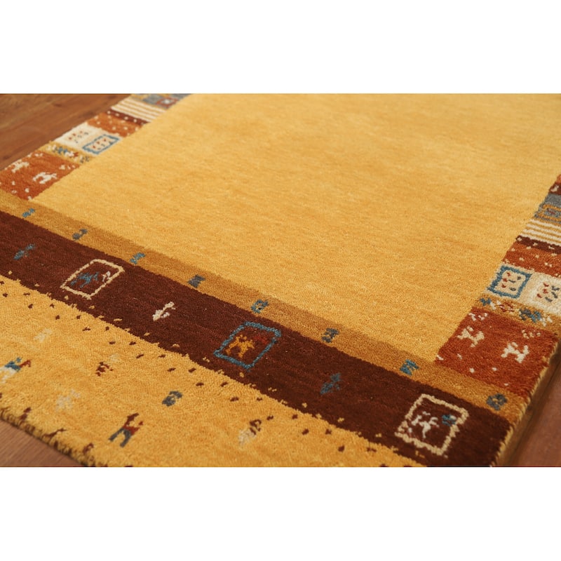 Hand Knotted Oriental 100% Wool Carpet Tribal Tribal Yellow & Gold Gabbeh Area Rug - 4' 4'' X 2' 5''