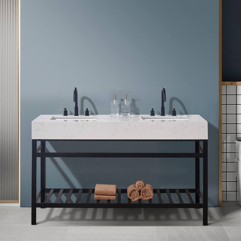 Altair Merano Stainless Steel Vanity Console with Stone Countertop, no Mirror