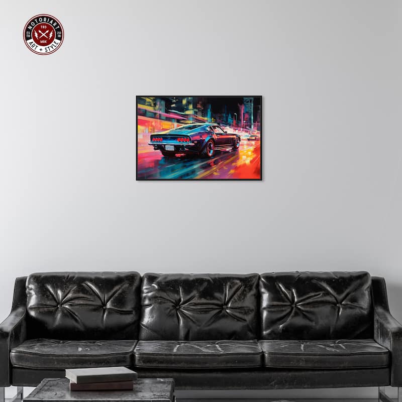 Notoriart Classic Night Drive Framed Car 1 Piece Canvas Wall Art