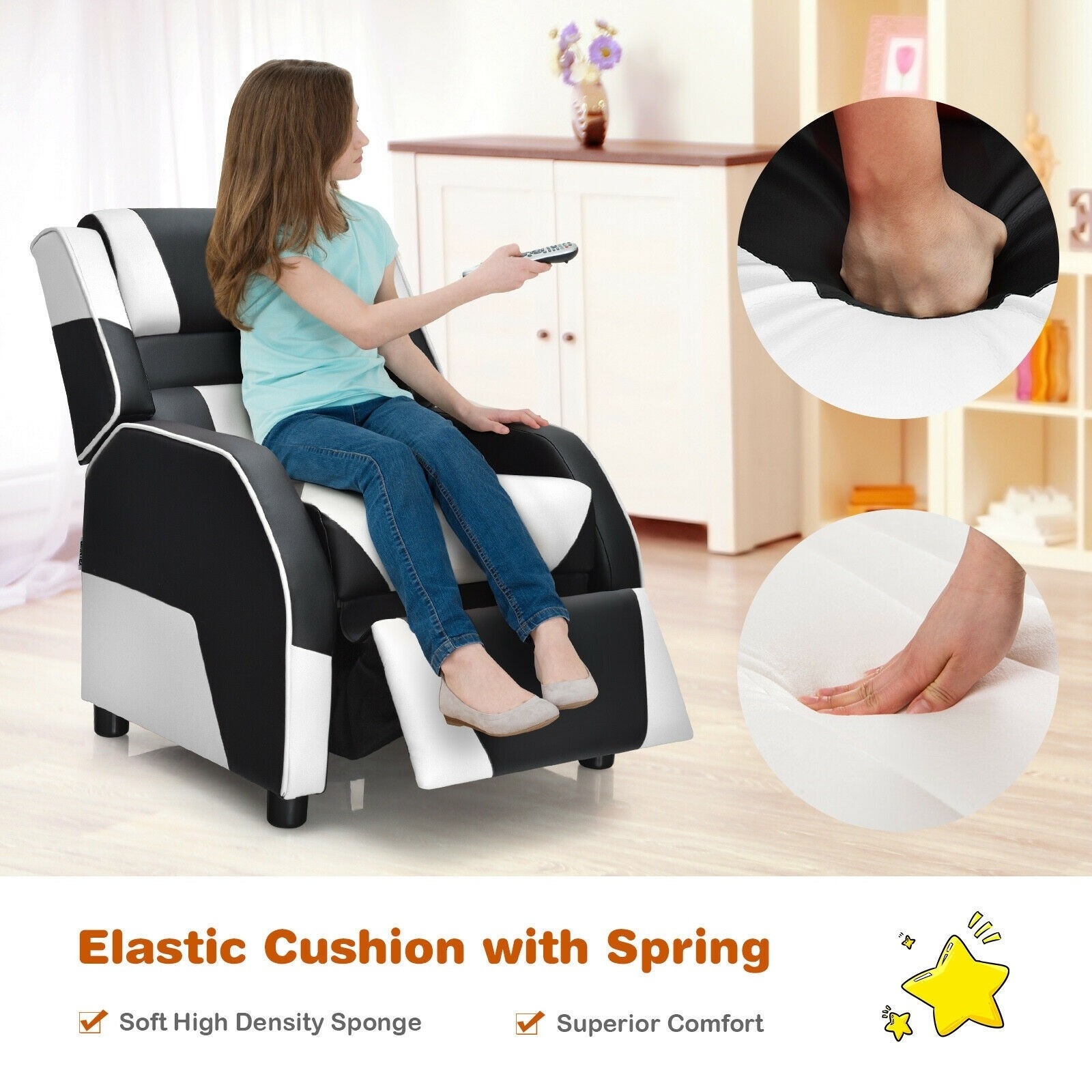 Details about   Gaming Recliner Chair PU Leather Sofa Adjustable Modern Single Reclining Chair 