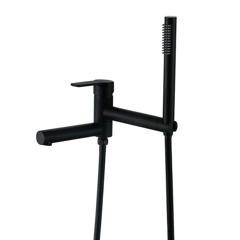 Modland Wall-Mounted Bathtub Faucet with Hand Shower, NSF Certified, 1.59GPM Flow, 90 Rotatable, Gold/Black - Matte Black