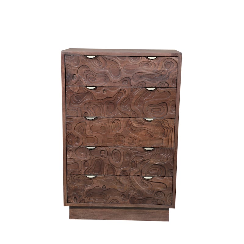 Solid Wood Carved Bedroom Chest with 5 Drawers