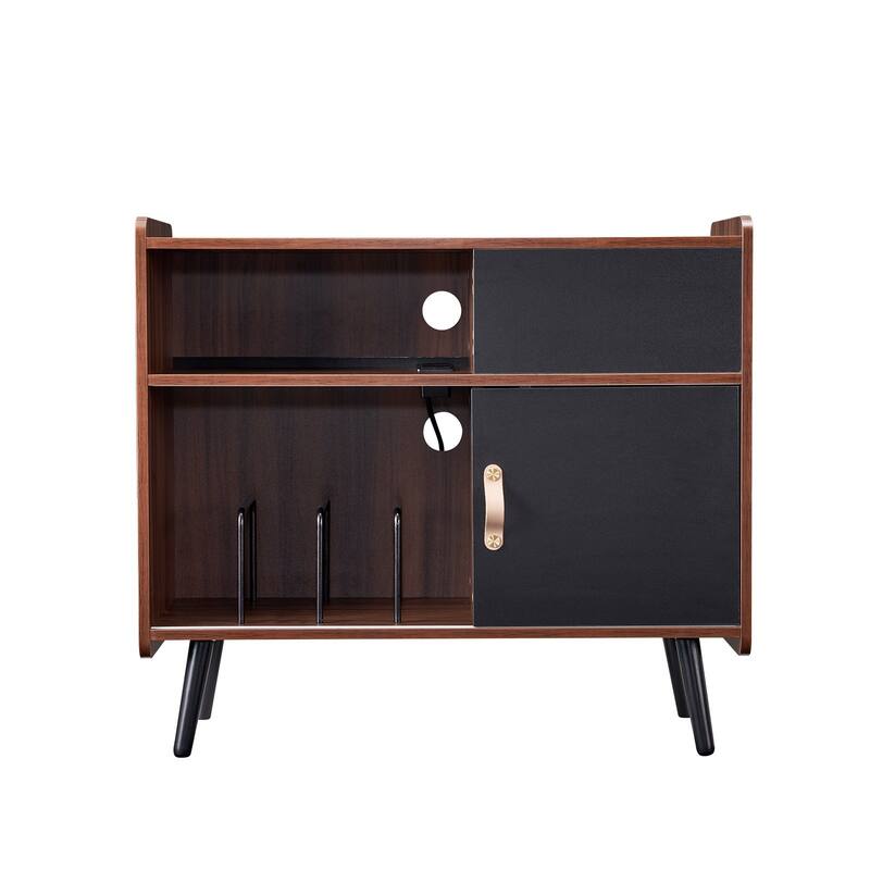 Turntable Stand with Storage, Holds 350 Records, Built-in Power Outlet - 34.25 x 14.37 x 30.51 inch