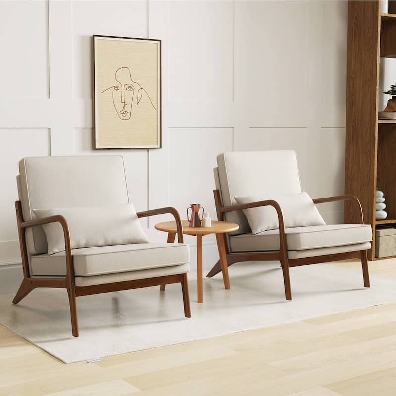 Modern Accent Chair Upholstered Armchair w/ Pillow & Wood Frame