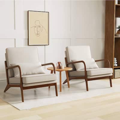 Modern Accent Chair Upholstered Armchair w/ Pillow & Wood Frame