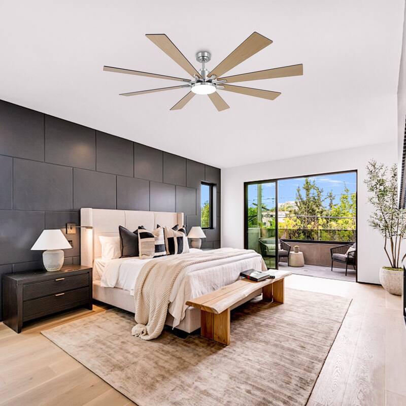 72-in Brushed Nickel Reversible 8-Blade Large Industrial Smart Ceiling Fan with Light and APP Control