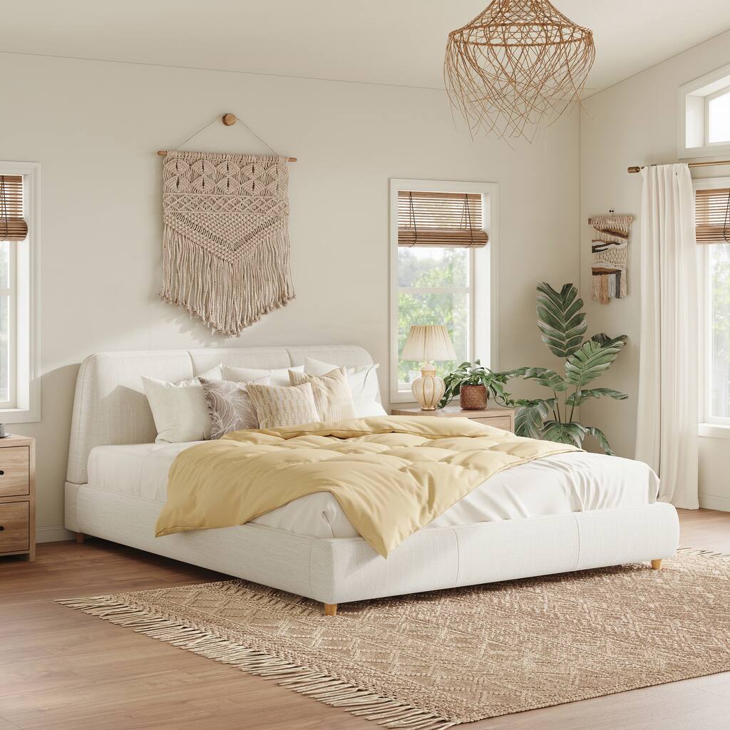 King Size Modern Upholstered Bed Frame with Linen Fabric