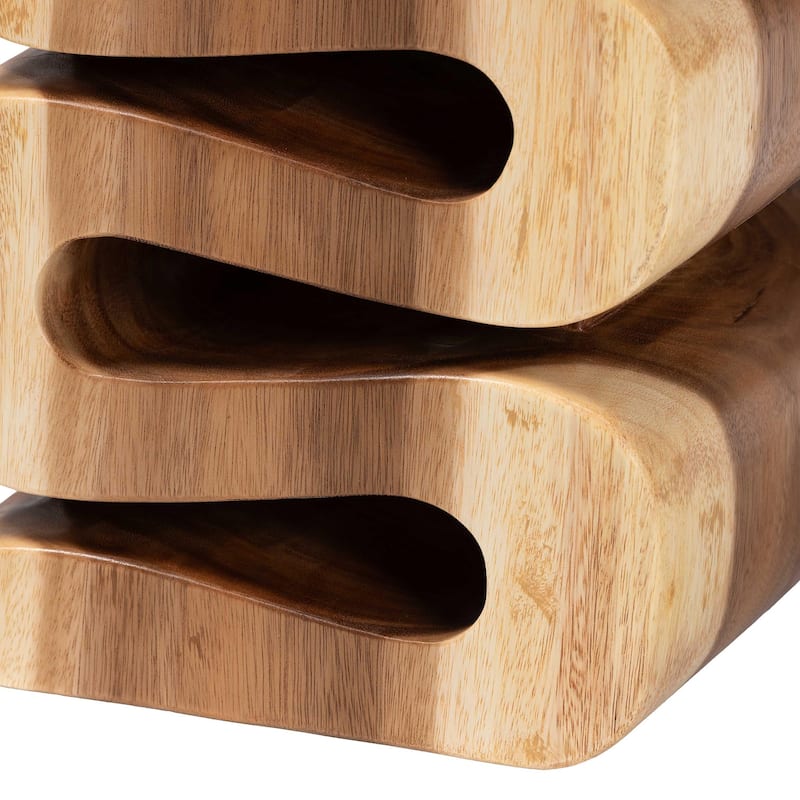 Eliada Hand-carved Suar Wood Side Table - Wavy Sculptural Accent Table, Modern Boho Style for Living Room or Bedroom