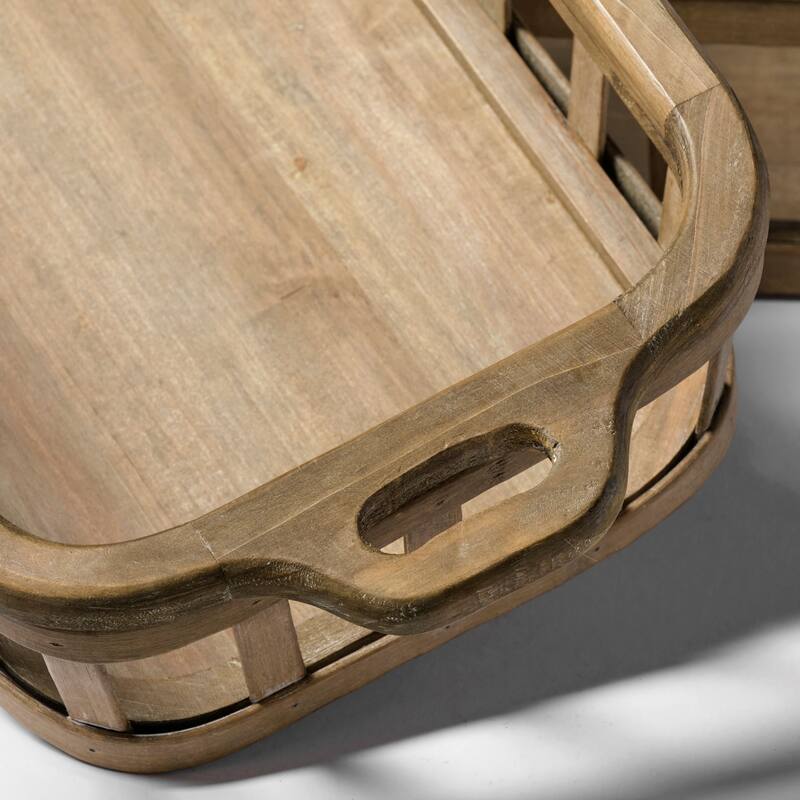 Louis Set of 2 Natural Wood Slated Nesting Trays - 27.6L x 14.0W x 4.9H