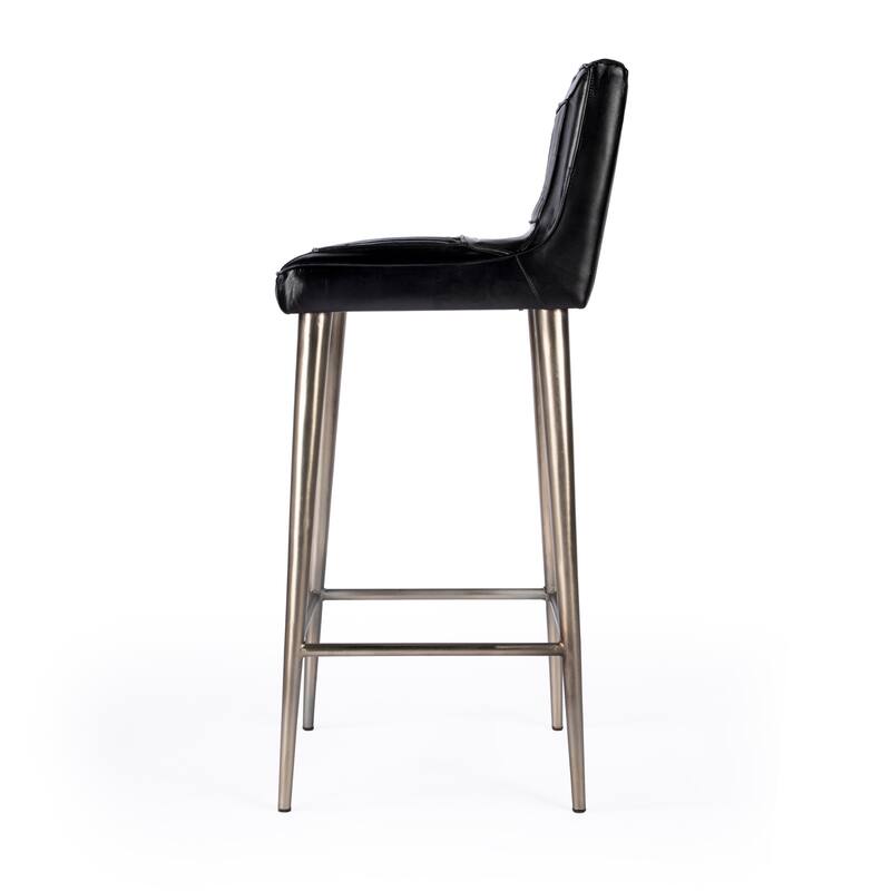 Maxwell 32 in. Seat Height Leather and Iron Bar Height Stool with Back