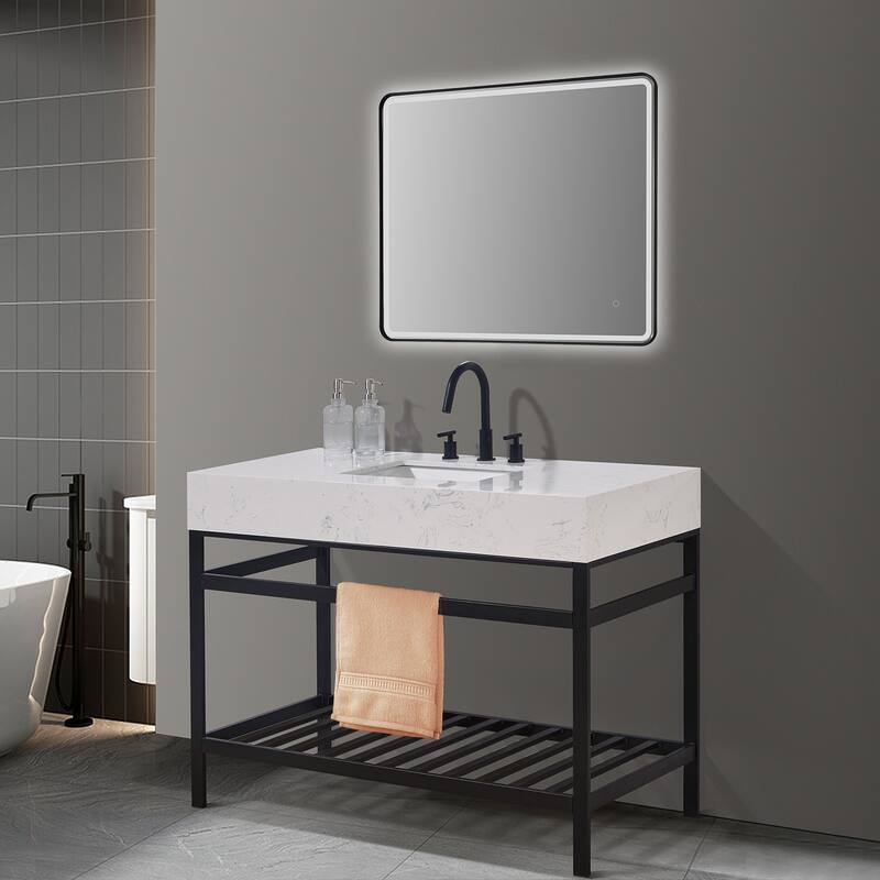Altair Merano Stainless Steel Vanity Console with Stone Countertop and Mirror