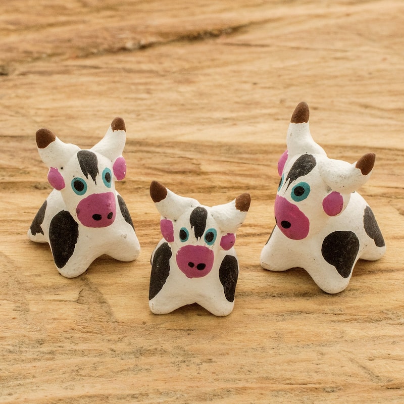 Novica Handmade Bull Family Ceramic Figurines (Set Of 3)