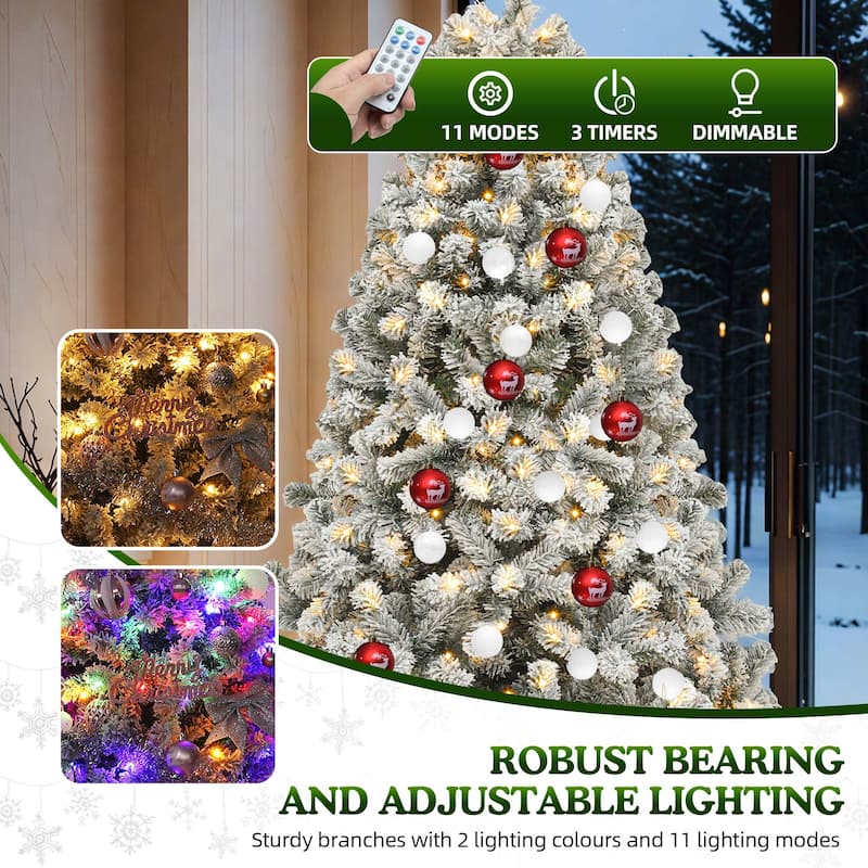 6/7.5/9 FT Pre-Lit Frosted Pine Artificial Christmas Tree with LED Lights